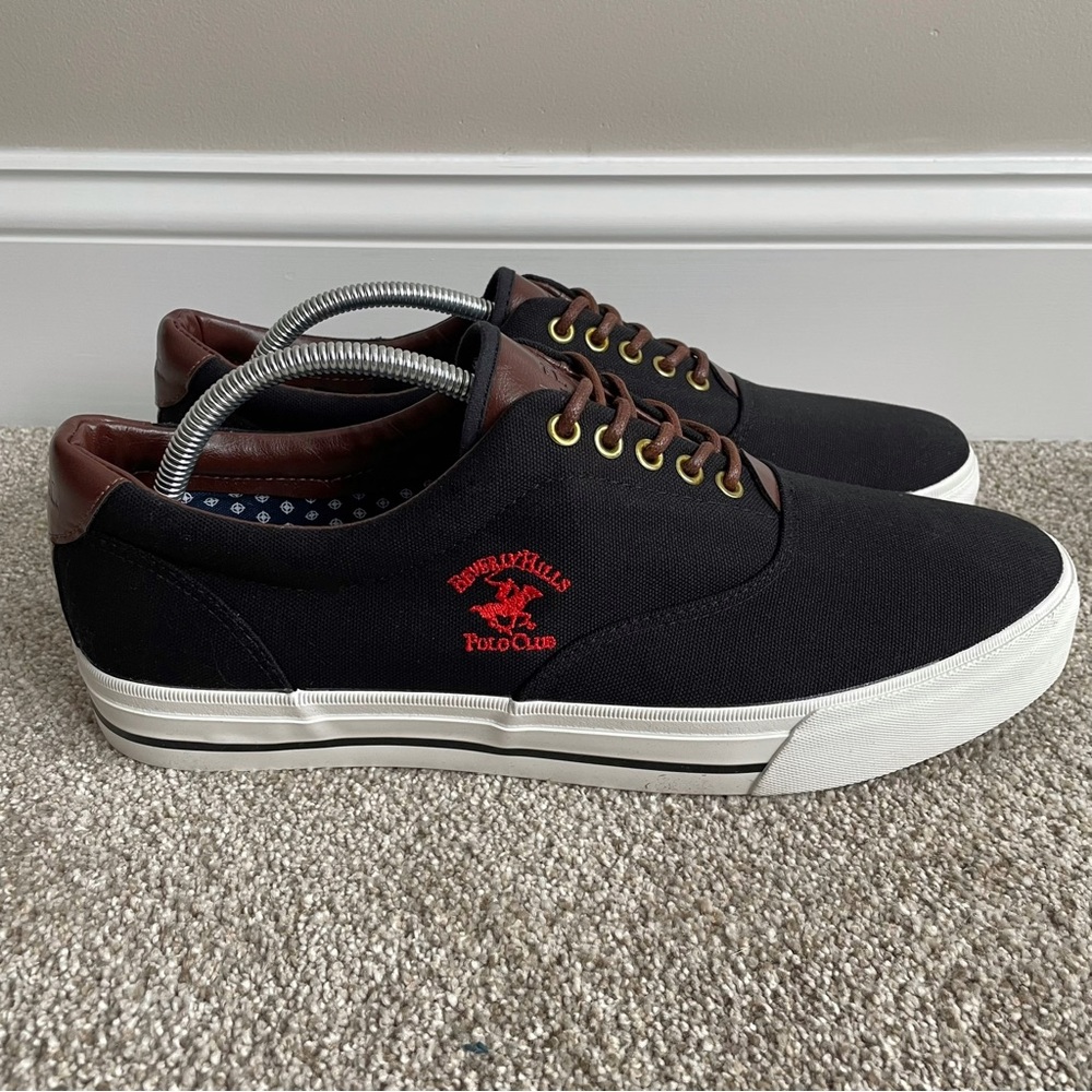 Mens Size 13 Polo Club Black Canvas Casual Lace Up Sneaker Boat Shoe BP91209 NIB